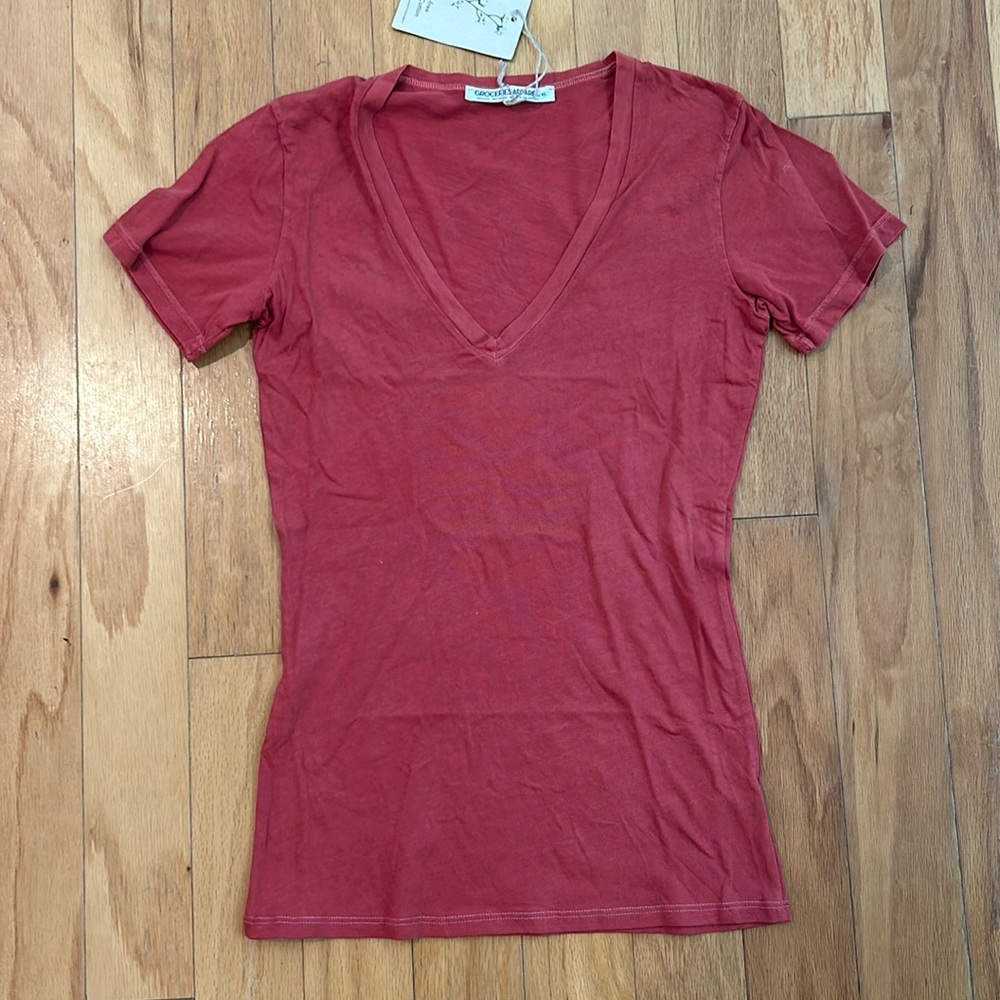 Groceries Apparel V Neck Tee Tshirt Organic Cotton USA Made NWT XS Red
